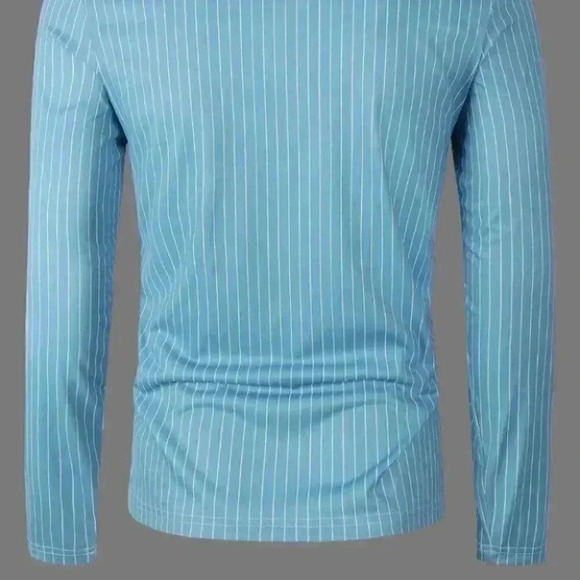 Blue Mens Striped Zip Up Polo - Picture 4 of 7